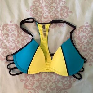 VS Pink bikini top, yellow and teal!! XS